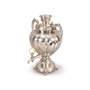Rare and important Faberge silver samovar, marked workmaster…