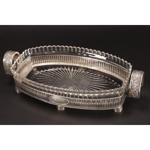 Russian silver and crystal twin handled centre piece, marked…