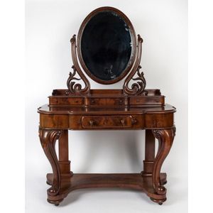 19th Century English Flame Mahogany Dressing Table with Oval Mirror ...