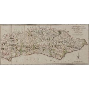 A framed topographical map, The County of Sussex, 1799 by…