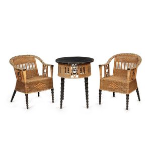 A vintage French wicker verandah suite, mid 20th century,…