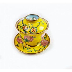 Yellow Chinese Tea Cup With Lid And Saucer