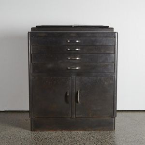 A French Art Deco marble topped metal dentist cabinet, with…