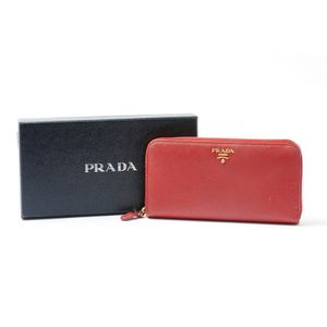 Prada Fiery Red Saffiano and leather wallet with shoulder strap