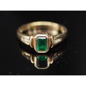 Emerald & Diamond 9ct Gold Ring, Size Q-R - Rings - Jewellery