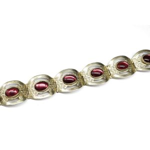 Vintage Mexican silver bracelet set with pink glass cabochons,…