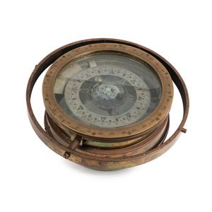 A gimbaled brass ships compass by Geomar, Madrid & Hamburg,…
