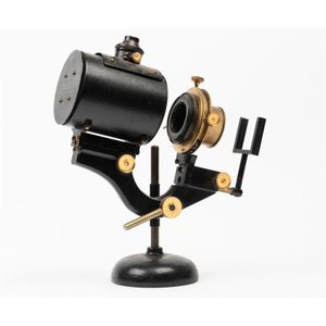 A vintage brass mounted black metal magic lantern style slide…