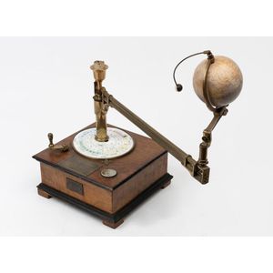 A brass and enamel half size compass orrery by Eugene Ducretet,…