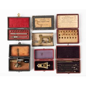 An assortment of cased watchmakers tools including pivoting,…