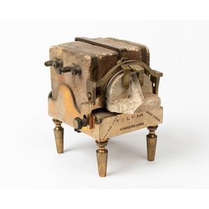 A watchmakers bluing oven, no. 344, brass mounted with heat…