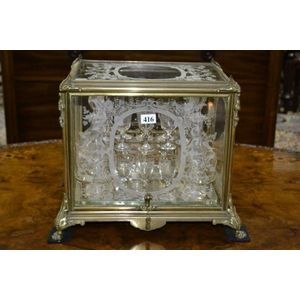 Victorian French etched crystal liqueur tantalus with matching…