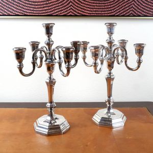 Pair of Danish 3-armed candlesticks in silver