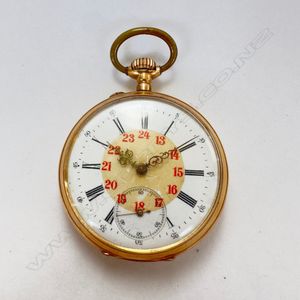 Swiss 14ct gold open face pocket watch, Machine engraved case ...