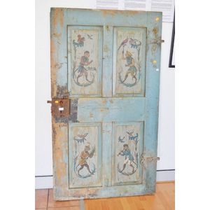Impressive and rare 17th century French painted pine door,…