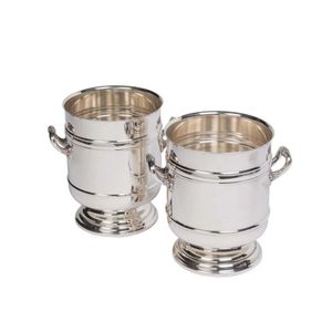 A pair of fine silver plated twin handeled wine coolers by…