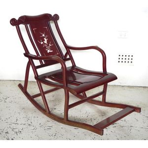 Asian Style Rocking Chair Rosewood Rocking Chair with Carved Back and Inlay - Furniture - Oriental