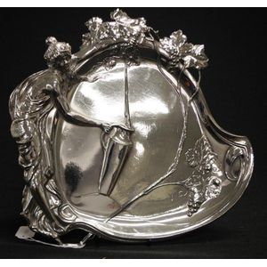Art Nouveau WMF silver plate tray with in relief young lady and…