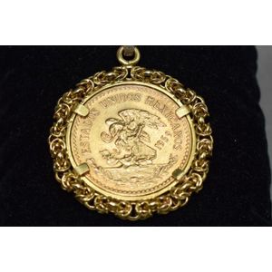 1959 Mexican 20 Pesos gold coin pendant framed with 18ct gold…