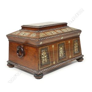 A Victorian rosewood and mother-of-pearl inlaid jewel casket,…