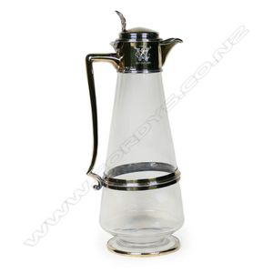 A Victorian silver and glass claret jug, tapering form, silver…