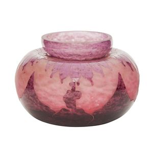 A Le verre Francais 'Dahlias' cameo glass vase in purple, the… - French ...