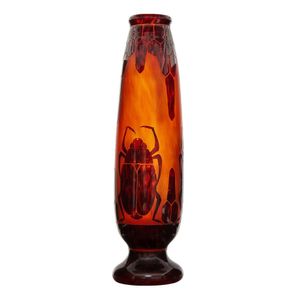 A Le verre Francais 'Scarabees' cameo glass vase in orange, of&hellip;