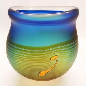 DENIZEN GLASS DENIZEN 置物 22cm Robert Wynne Denizen SIGNED Art Glass. Iridescent Swirl