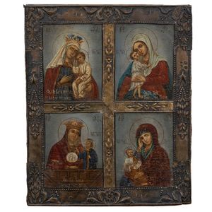 19th century Russian quadri-partite icon showing four images of…