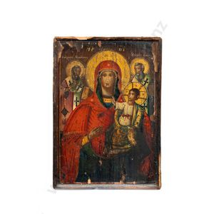 19th century Russian icon showing the mother of God with Saints…