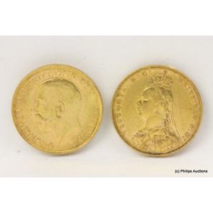 Two gold sovereigns 1920 and 1891, 22ct yellow gold, the first…