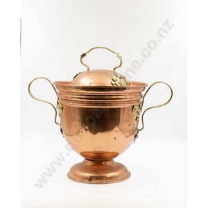 Art Nouveau copper & brass coal bin footed two handled form…
