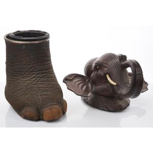 Elephant foot waste paper bin, early 20th century, with metal…