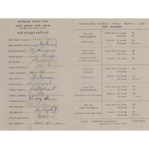 1957-58 Australian tour to South Africa, official team sheet…