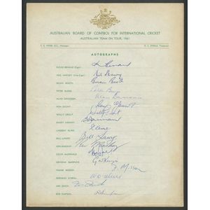1961 Australian Team on Tour, official team sheet with 17&hellip;