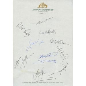 1986-87 Australian team v England, official team sheet on Acb…