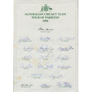 1988 Australian Tour of Pakistan, official team sheet with 18…