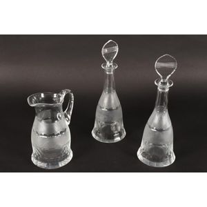 PAIR Vintage Mini Carafe Glass Decanters Cork Stopper Cruets 1754 