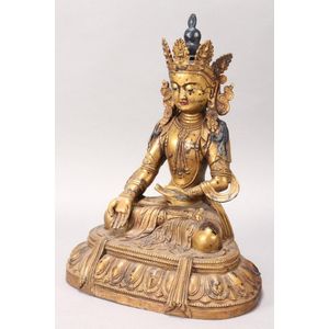 Large Sino-Tibetan gilt bronze Tara, depicted seated with legs&hellip;