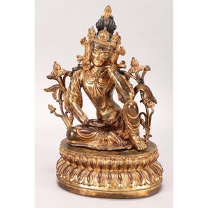 Large Sino-Tibetan gilt bronze seated Tara, depicted wearing&hellip;