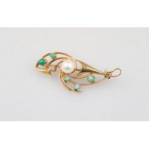 Turquoise and Pearl Spray Brooch - Brooches - Jewellery