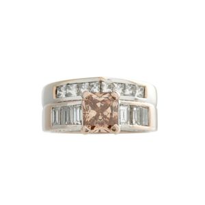Radiant Champagne Diamond Ring with Baguette and Princess Cut Diamonds ...