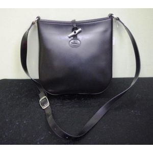 Longchamp Vintage Roseau Black Leather Shoulder Crossbody Bag Silver Toggle