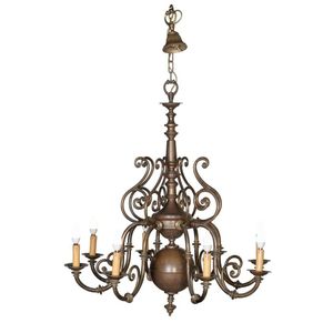 A Dutch eight branch bronze chandelier, 19th century, the…