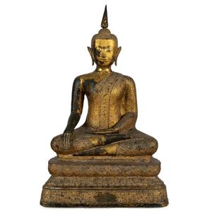 Lacquered Bronze Thai Sitting Buddha - Early 19th Century Lacquered Bronze Thai Sitting Buddha - Early 19th Century