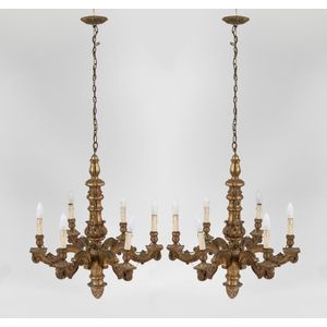 1970s Swedish eight-arm brass and glass chandelier