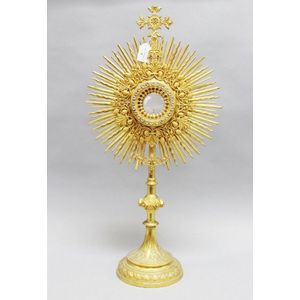 Australian church brass solar monstrance with central jewelled…