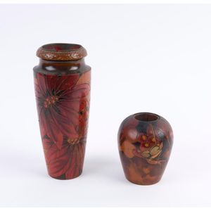 Two Australian pokerwork vases, circa 1930, 23 cm and 11.5 cm…