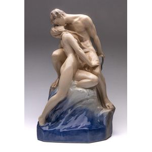 A large Royal Copenhagen 'Wave and Rock' man and woman kissing&hellip;
