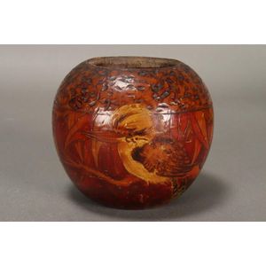 Australian Poker work squat vase, of globular form, decorated…